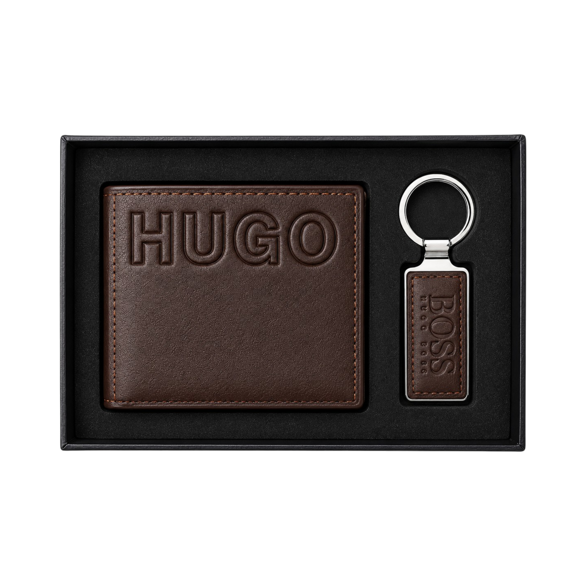 HUGO Brown Wallet and Matching Keychain Gift Set #1