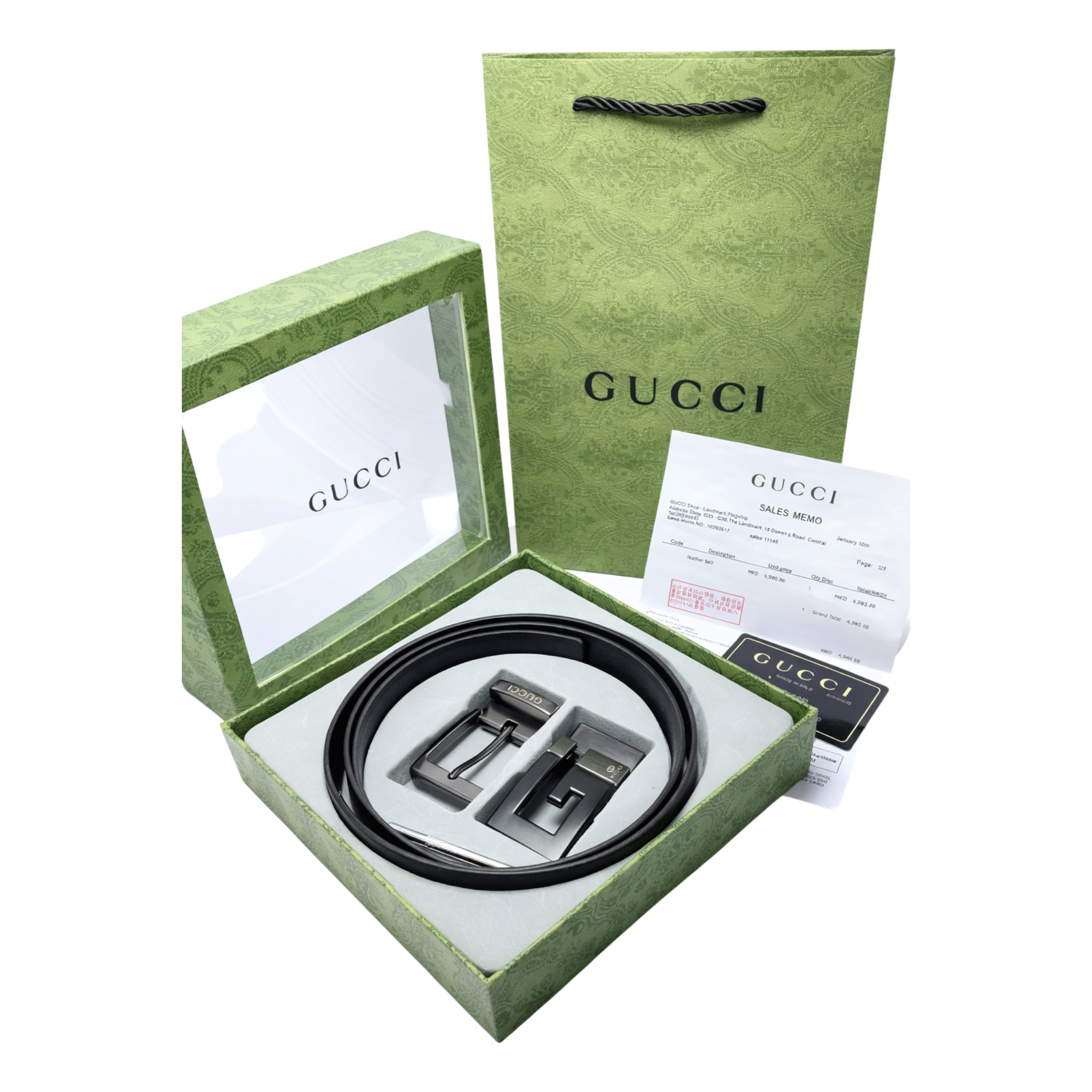 Gucci Black Leather Two Faces Belt Set