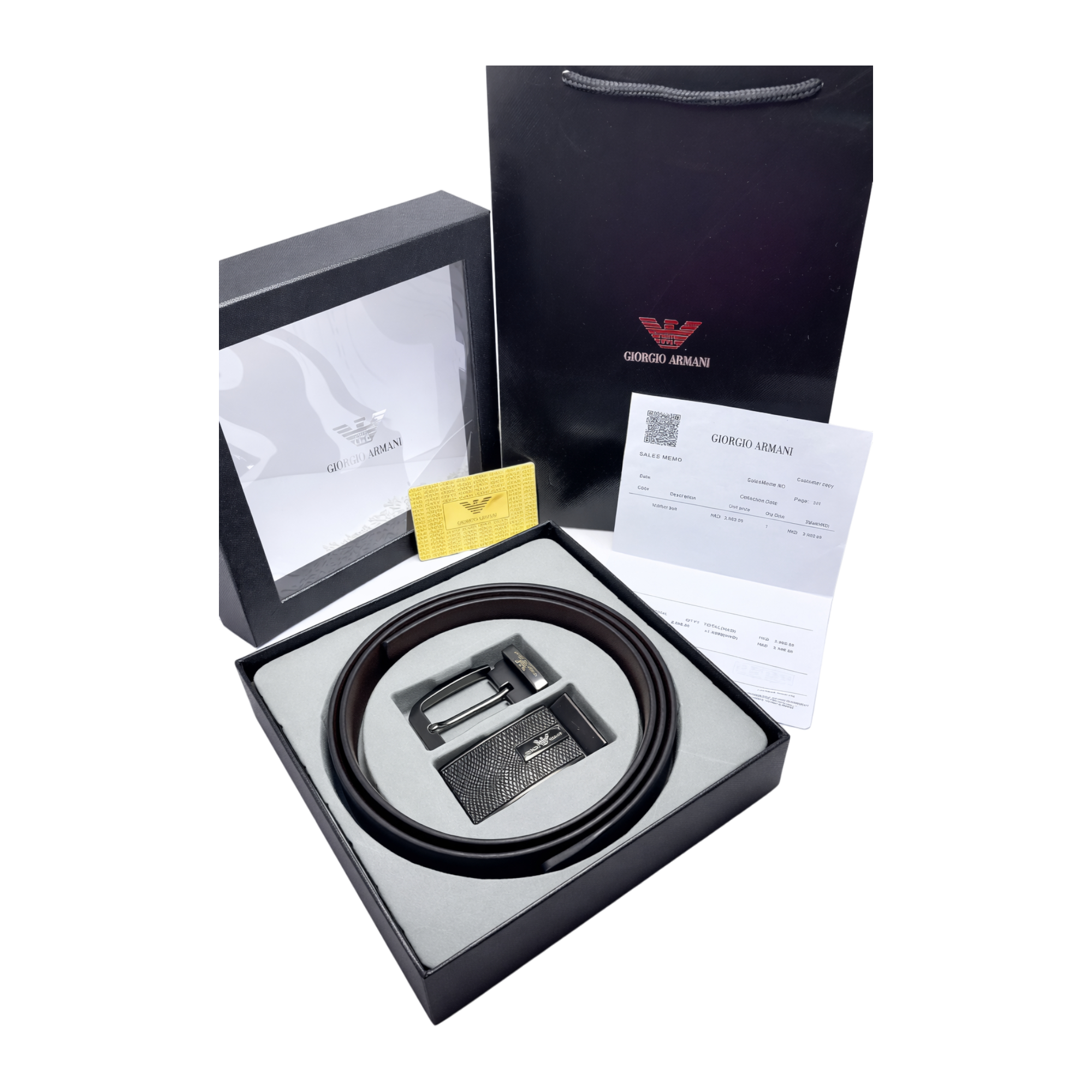 Giorgio Armani Black Leather Two Faces Belt Set