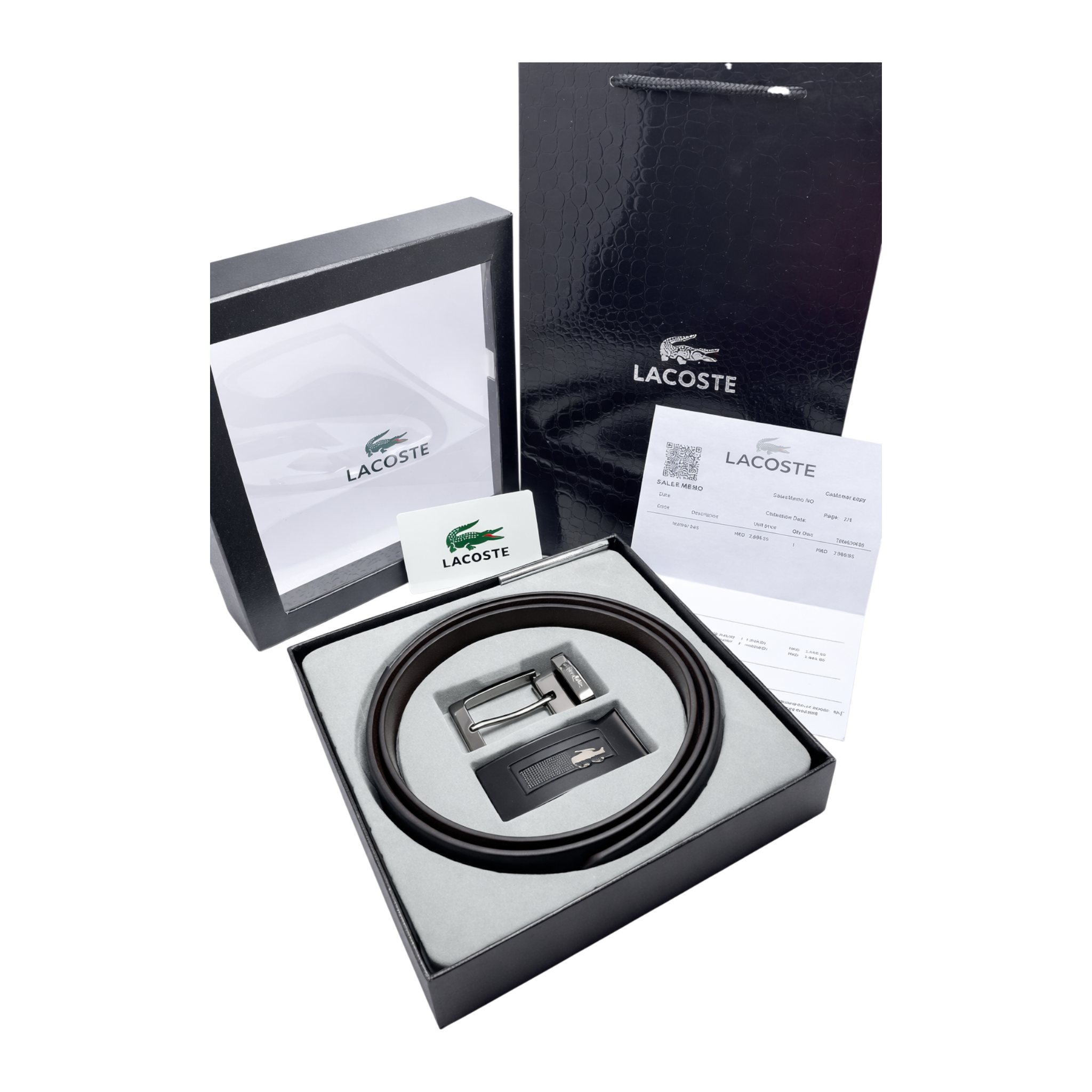 Lacoste Black Leather Two Faces Belt Set