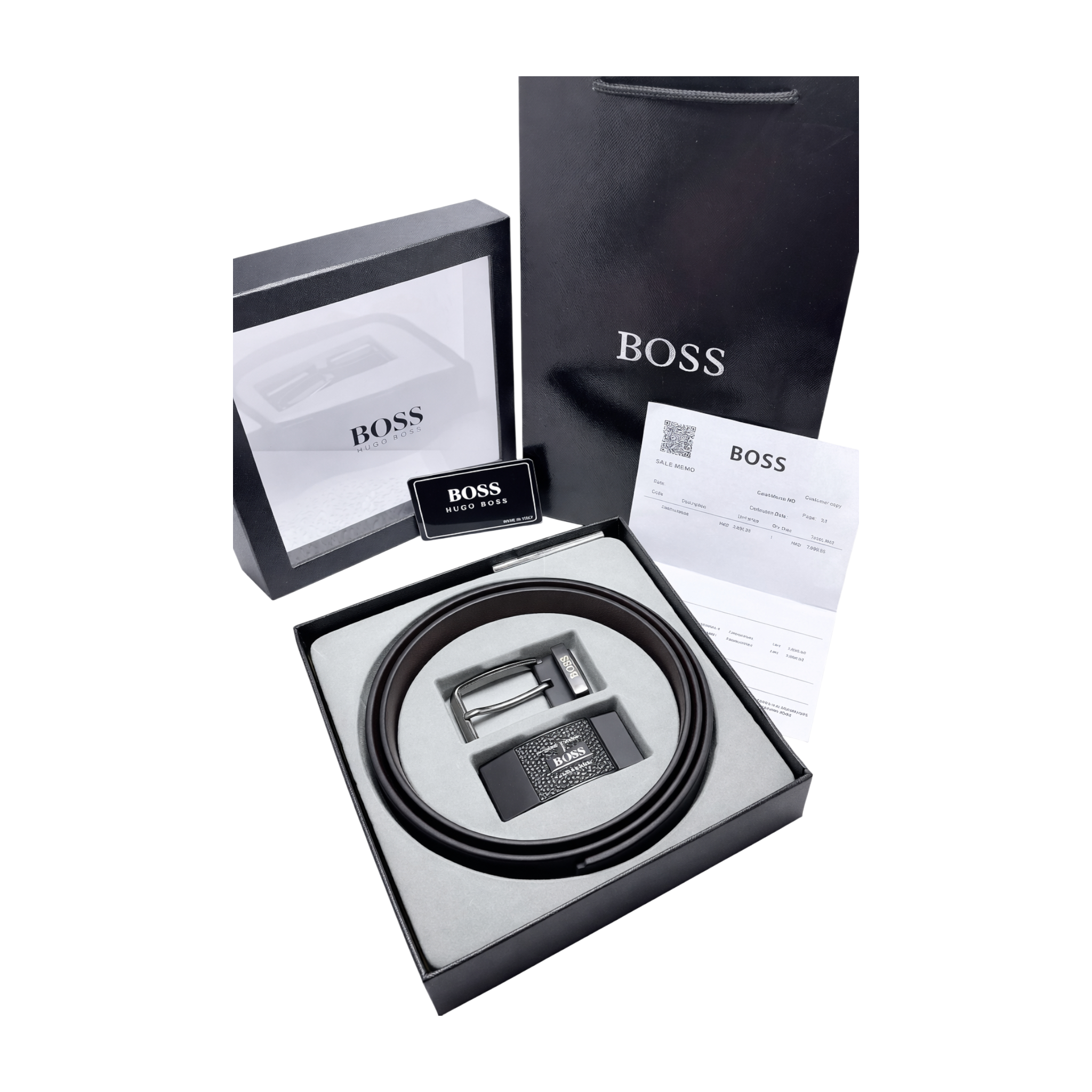 BOSS Black Leather Two Faces Belt Set