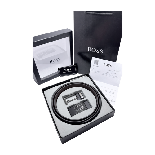 BOSS Black Leather Two Faces Belt Set