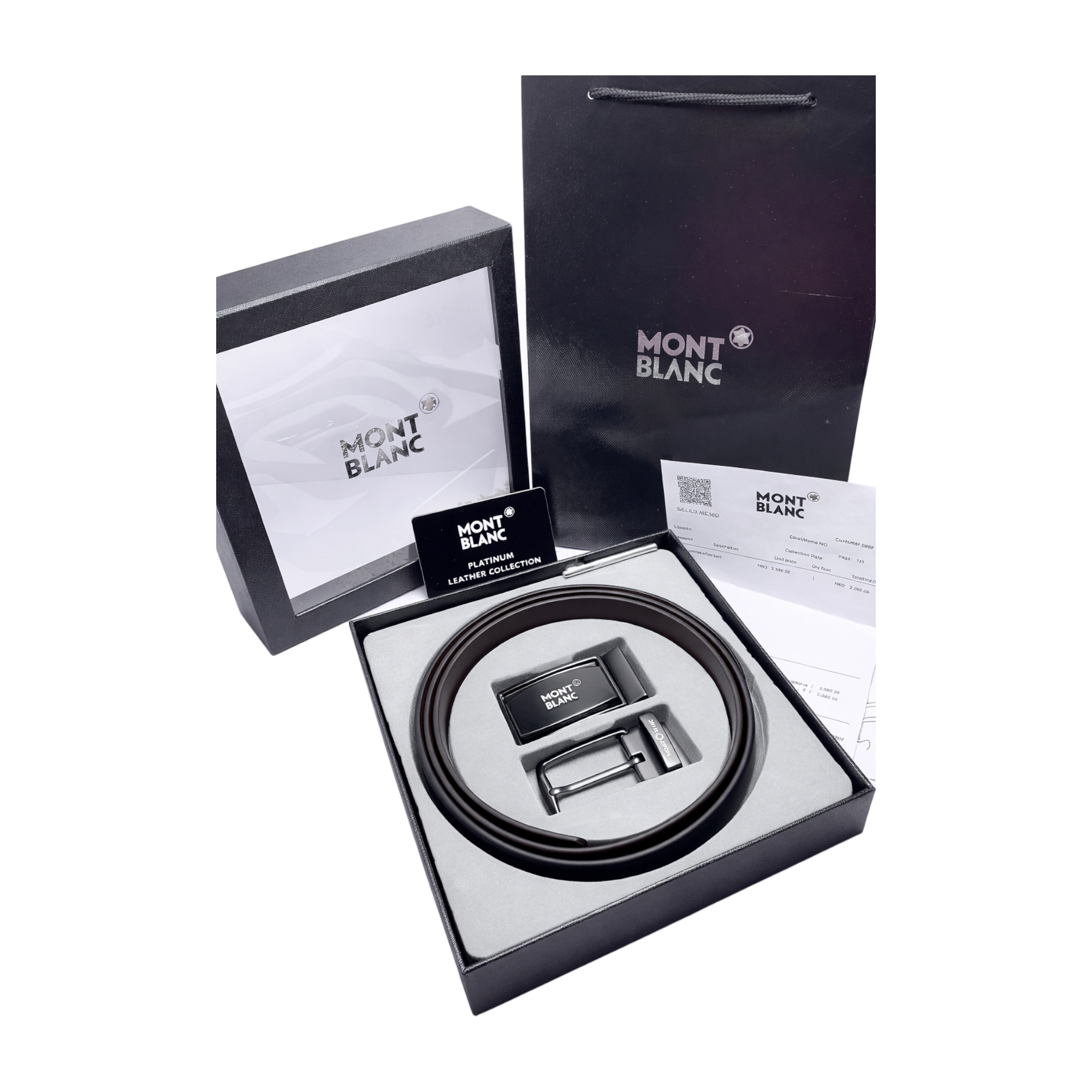 Mont Blanc Brown Leather Two Faces Belt Set