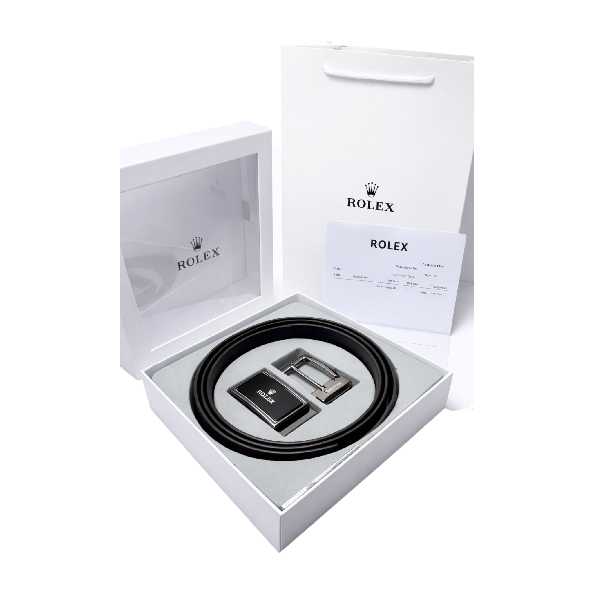Rolex Black Leather Two Faces Belt Set