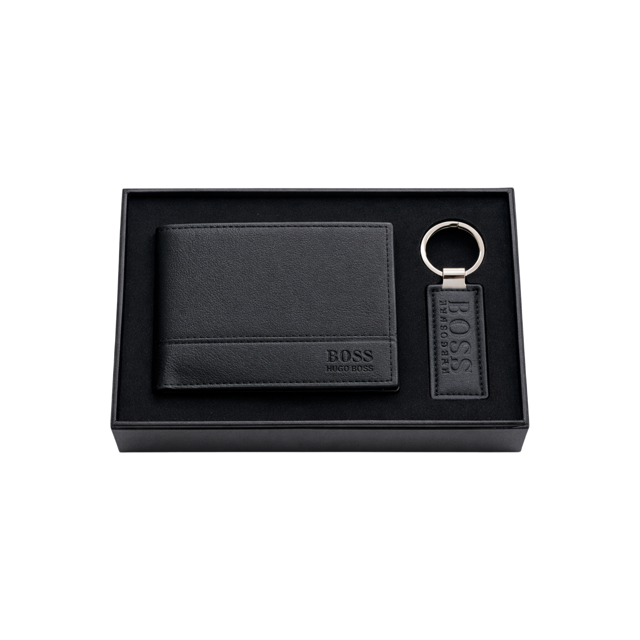 BOSS Black Wallet and Matching Keychain Gift Set #1