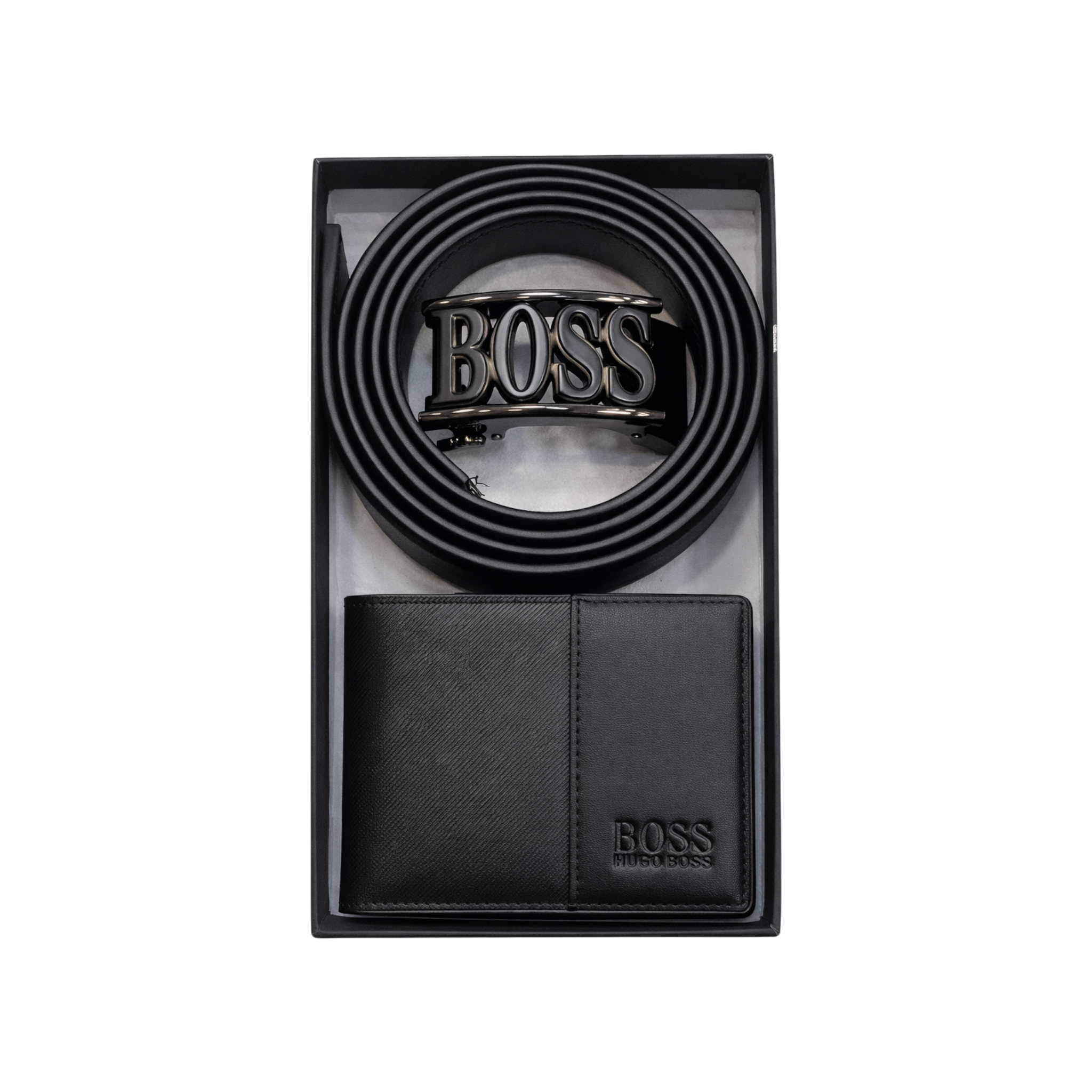 BOSS Black Leather Wallet and Belt Gift Set #1