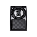 Louis Vuitton Black Leather Wallet and Belt Gift Set #1