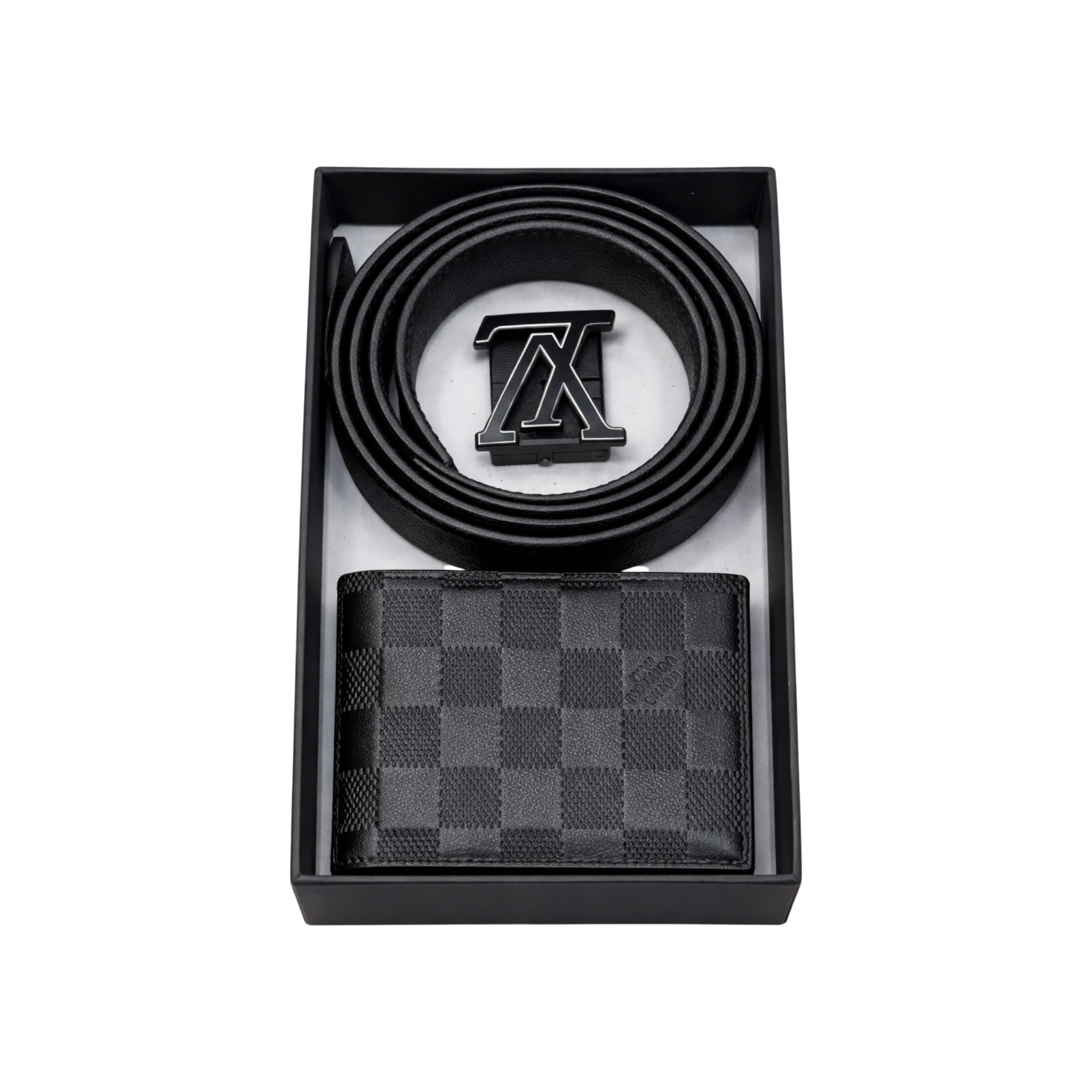 Louis Vuitton Black Leather Wallet and Belt Gift Set #1