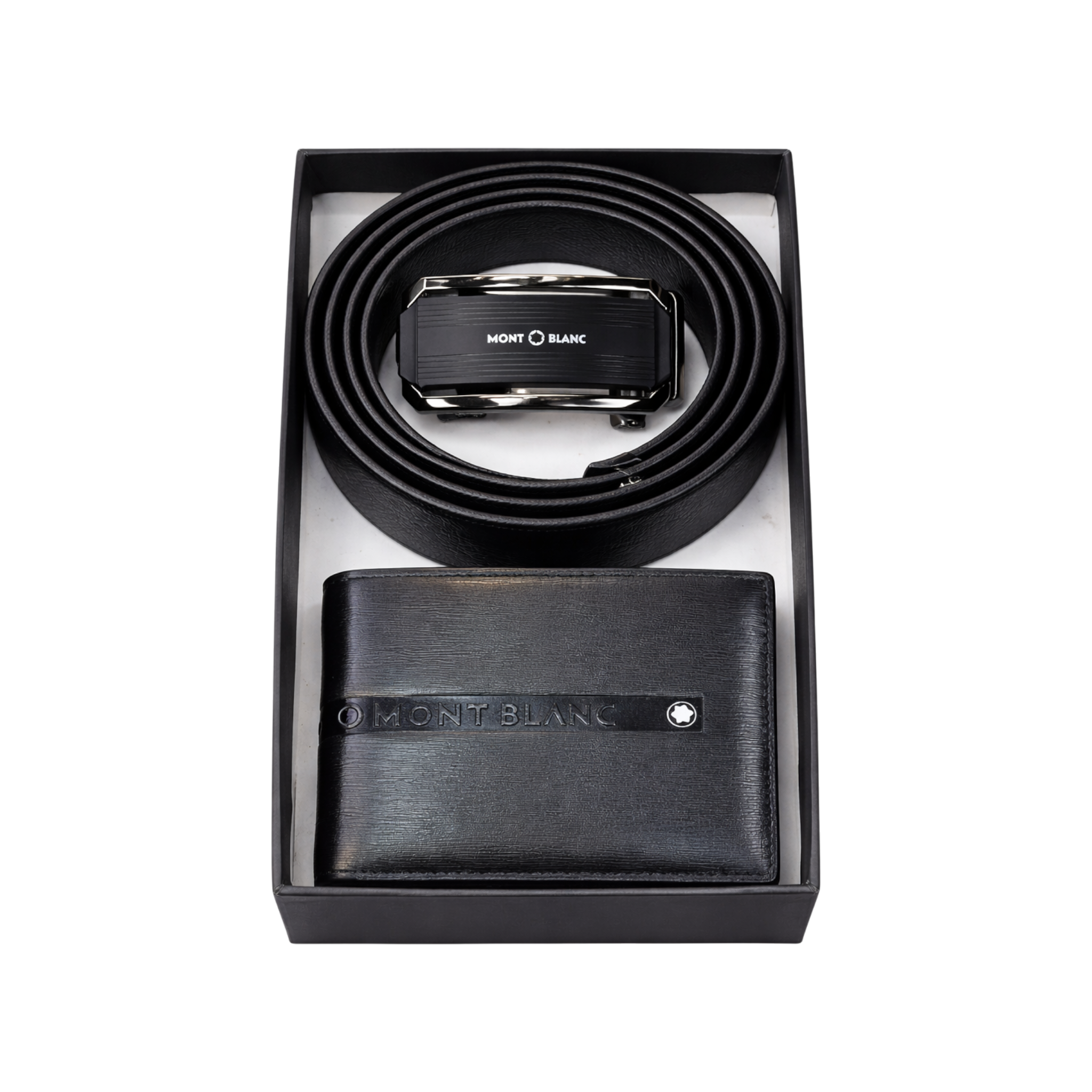 Mont Blanc Black Leather Wallet and Belt Gift Set #1