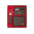 Gucci Brown Leather Wallet, Card Holder and Keychain Gift Set