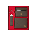 Gucci Brown Leather Wallet, Card Holder and Keychain Gift Set