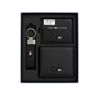 Tommy Black Leather Wallet, Card Holder and Keychain Gift Set #1