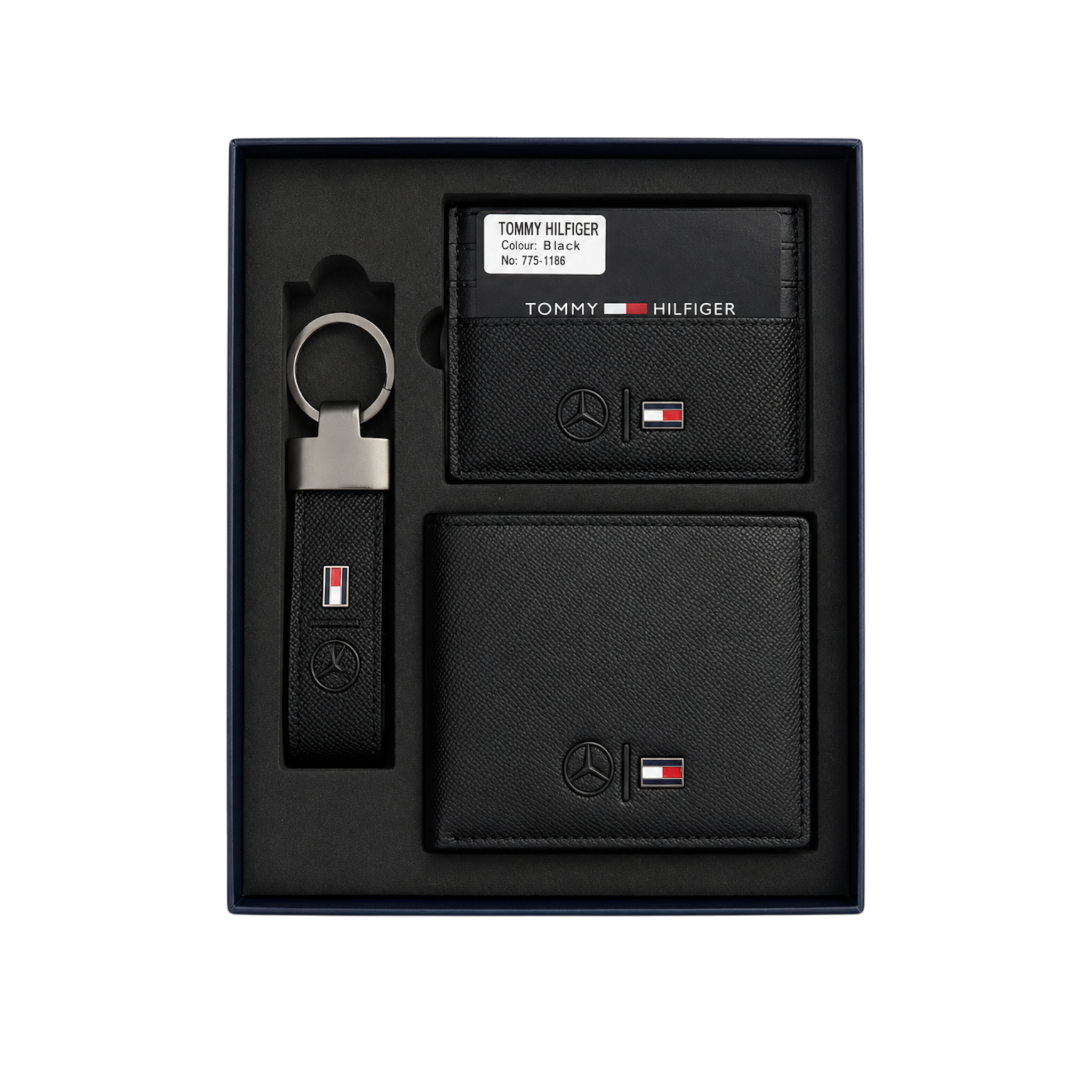 Tommy Black Leather Wallet, Card Holder and Keychain Gift Set #1