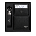 Prada Black Leather Wallet, Card Holder and Keychain Gift Set #1