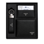 Prada Black Leather Wallet, Card Holder and Keychain Gift Set #1