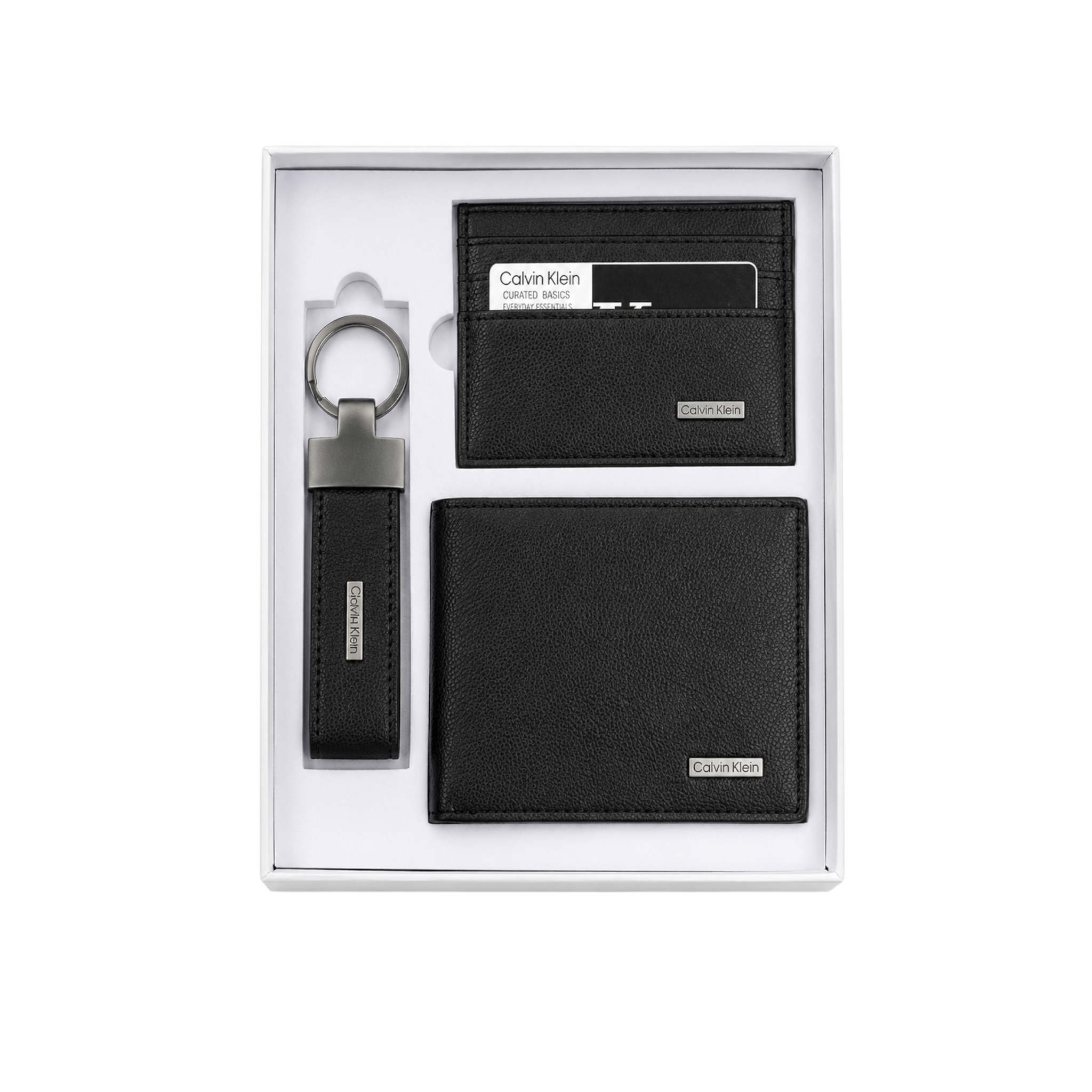 Calvin Klein Black Leather Wallet, Card Holder and Keychain Gift Set #1