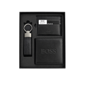 BOSS Black Leather Wallet, Card Holder and Keychain Gift Set #1