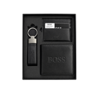 BOSS Black Leather Wallet, Card Holder and Keychain Gift Set #1