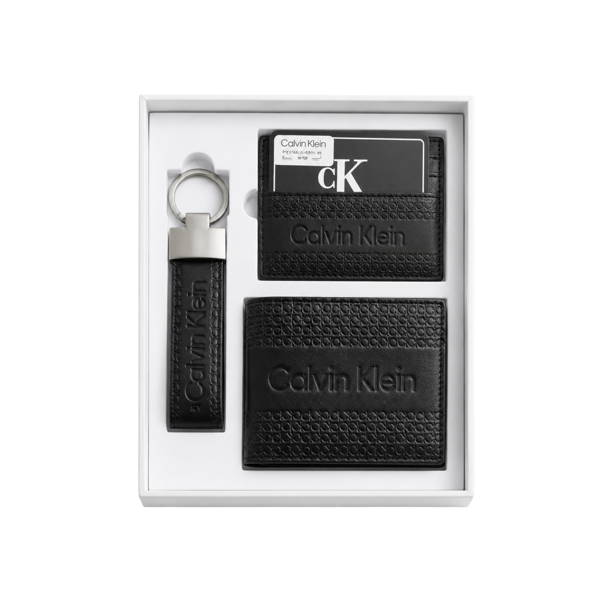 Calvin Klein Black Leather Wallet, Card Holder and Keychain Gift Set #2