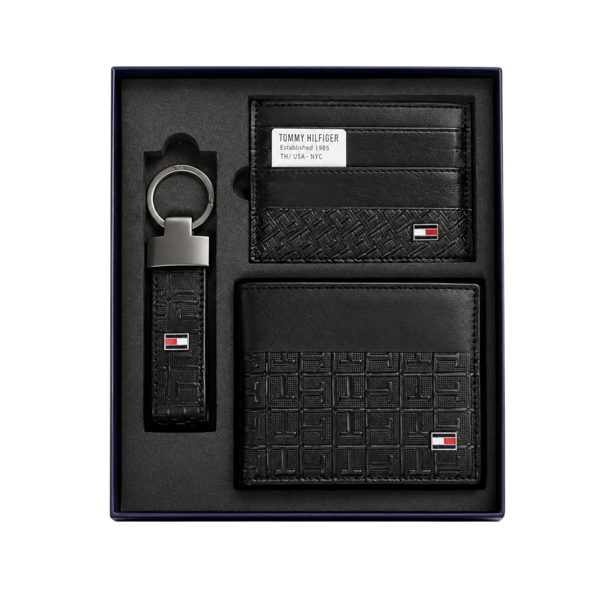Tommy Black Leather Wallet, Card Holder and Keychain Gift Set #2