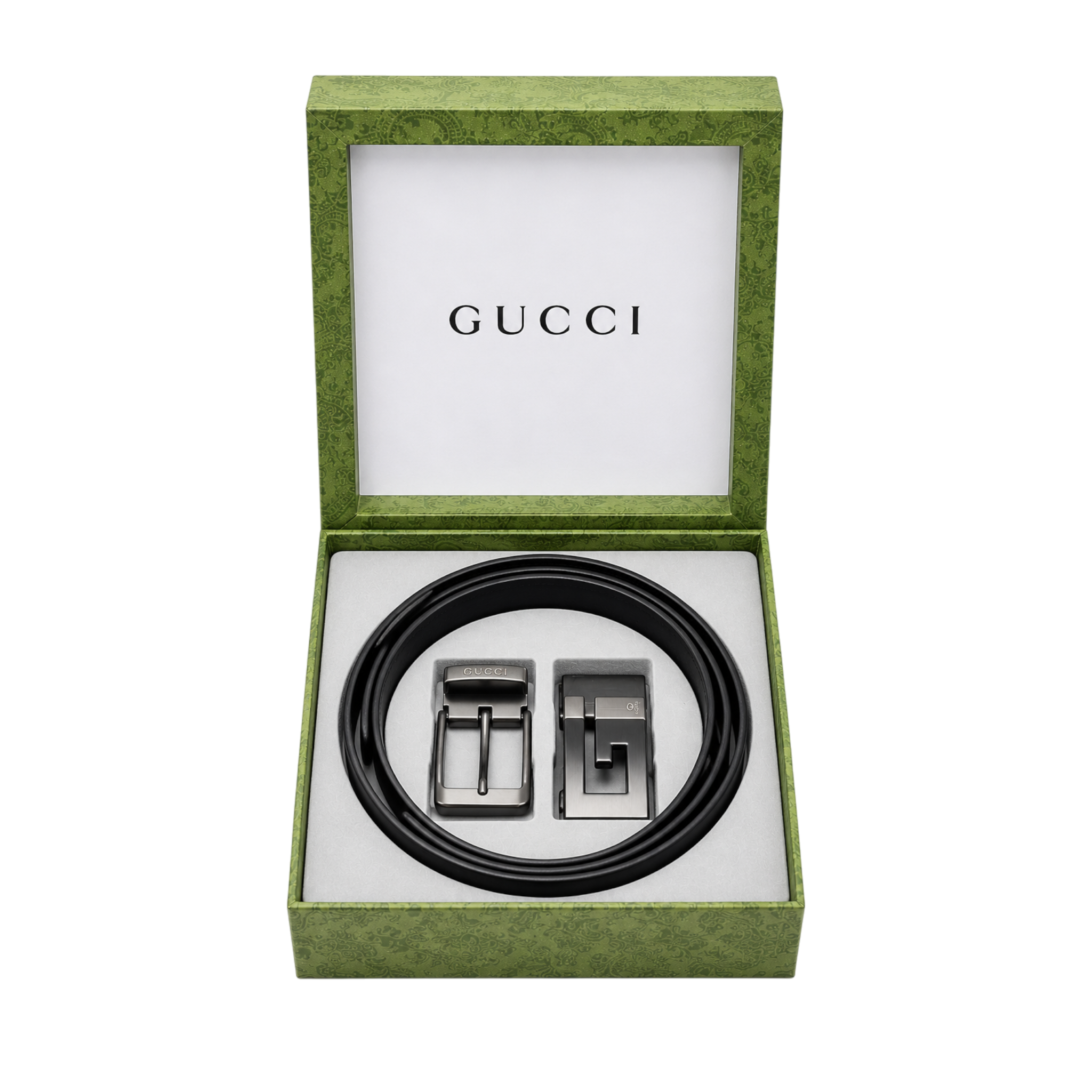 Gucci Black Leather Two Faces Belt Set