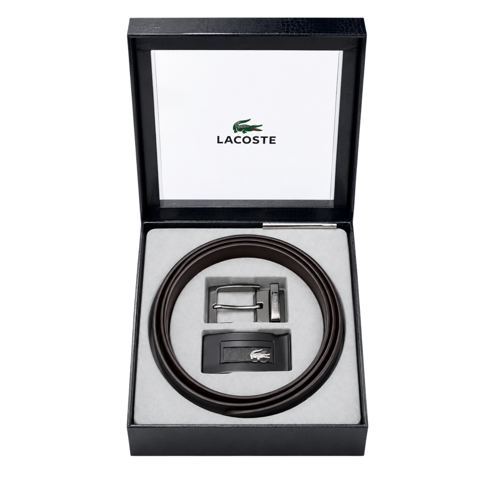 Lacoste Black Leather Two Faces Belt Set