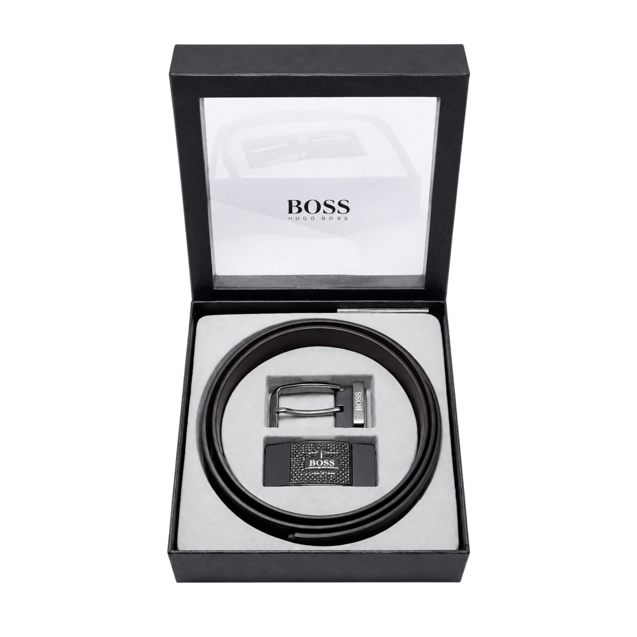 BOSS Black Leather Two Faces Belt Set