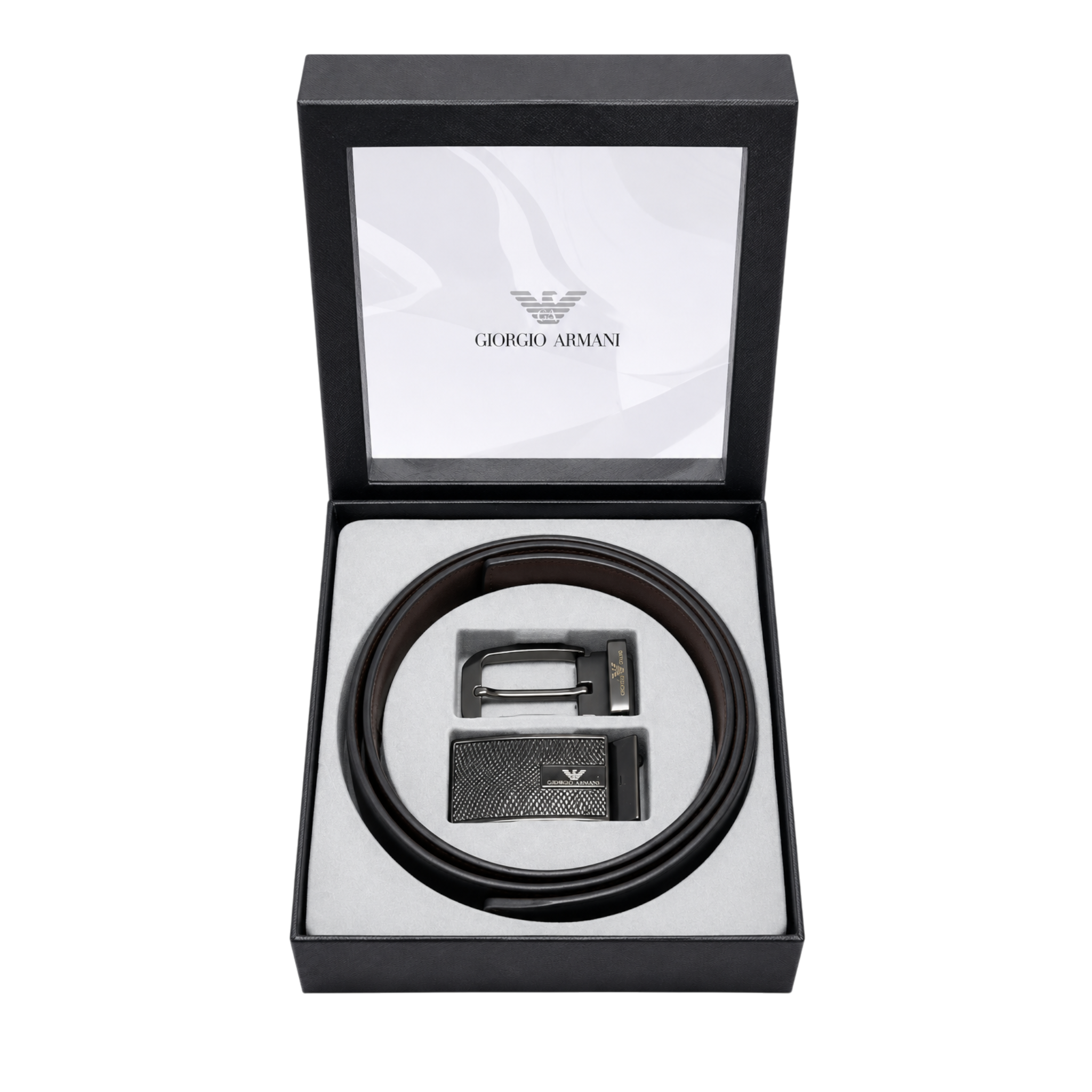 Giorgio Armani Black Leather Two Faces Belt Set