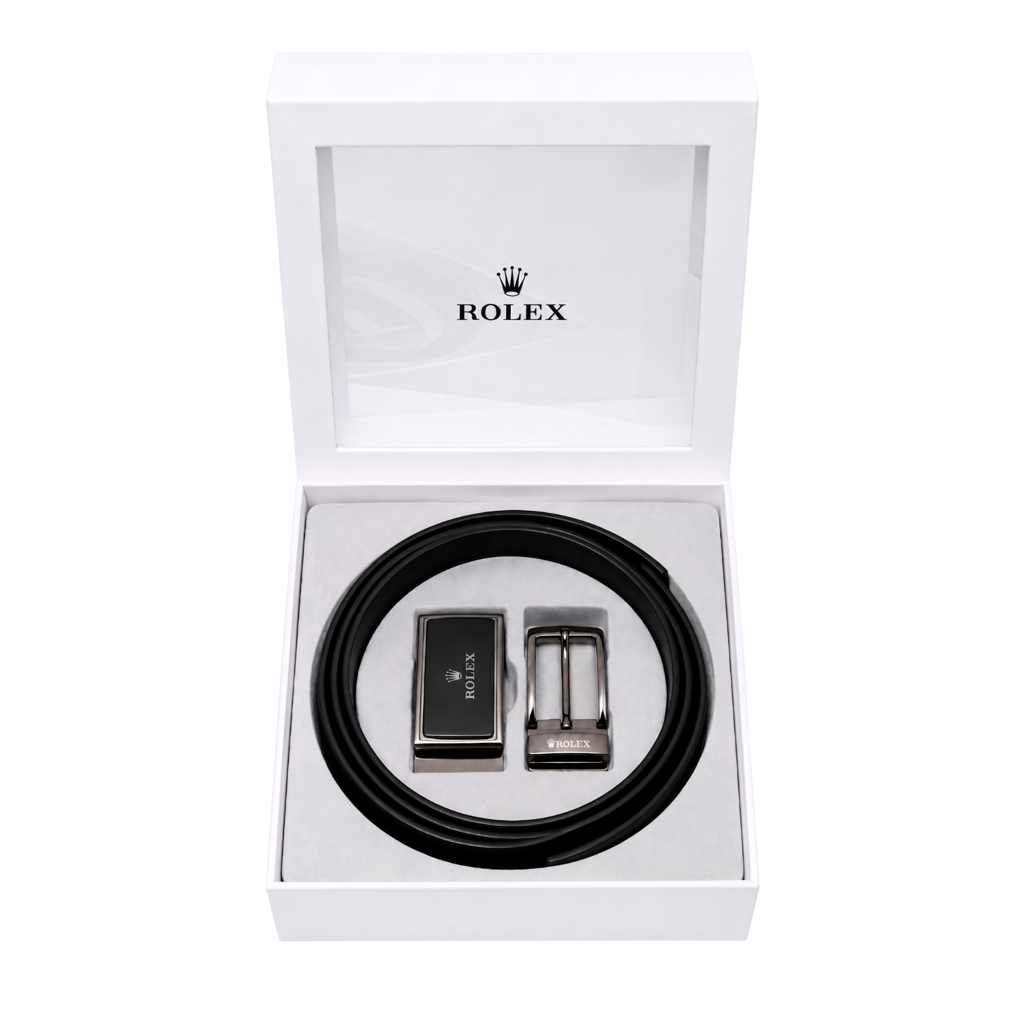 Rolex Black Leather Two Faces Belt Set