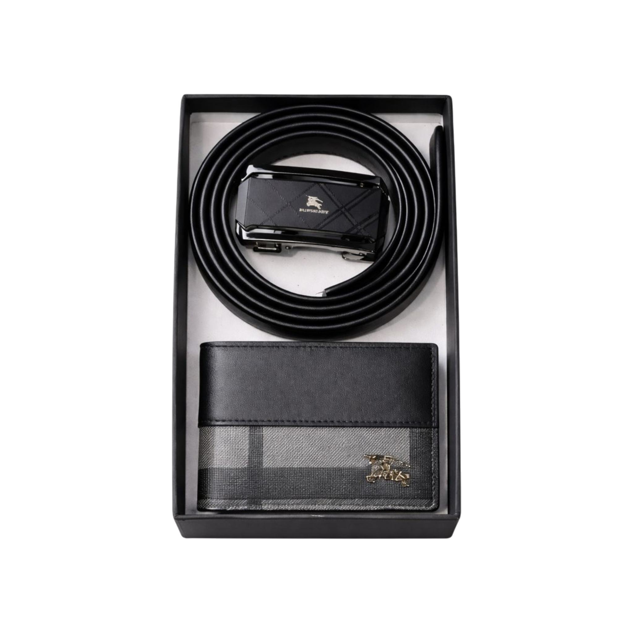 Burberry Black Leather Wallet and Belt Gift Set #1